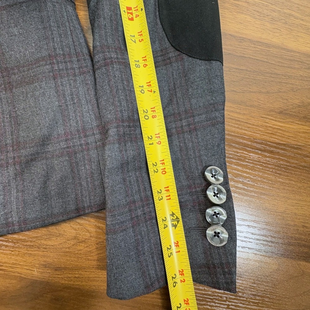 Tom James Holland & Sherry Bespoke Grey Plaid Wool Blazer Elbow Patches Luxury - Picture 11 of 13